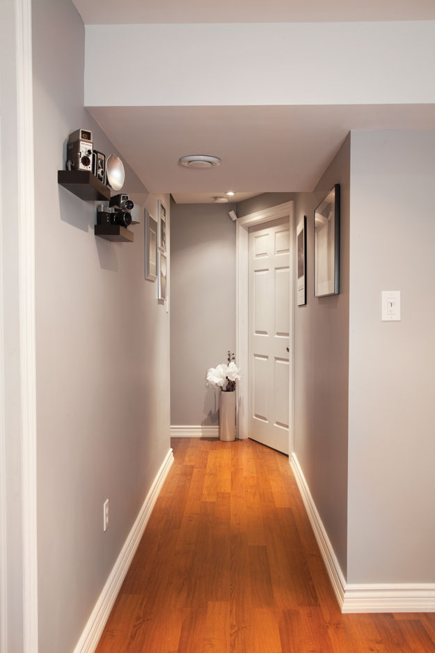 Make the hallway wide enough to be comfortable, but not so wide that it takes up valuable space